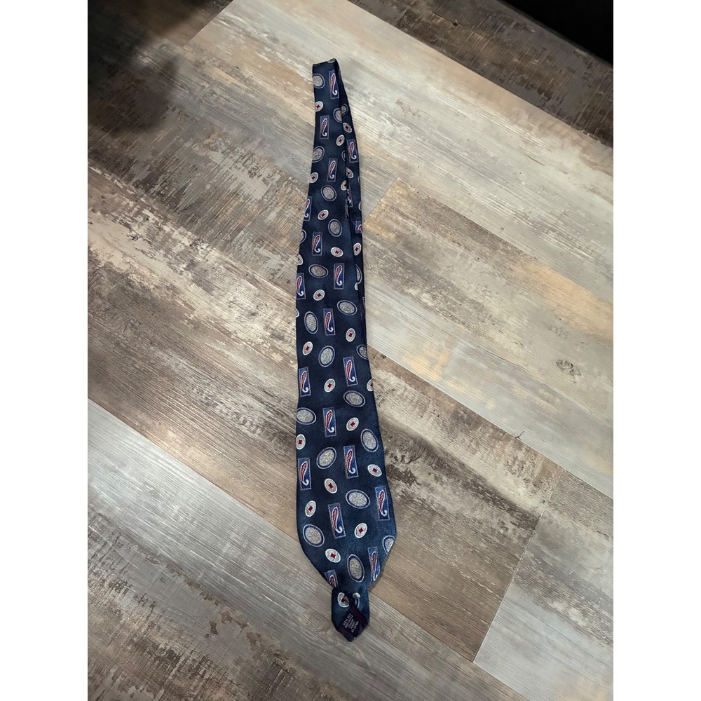 Stafford Mens Silk Necktie Navy Blue Paisley Geometric Medallion Formal Tie
